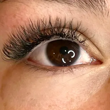 Hybrid lash extensions combining classic lashes and volume fans